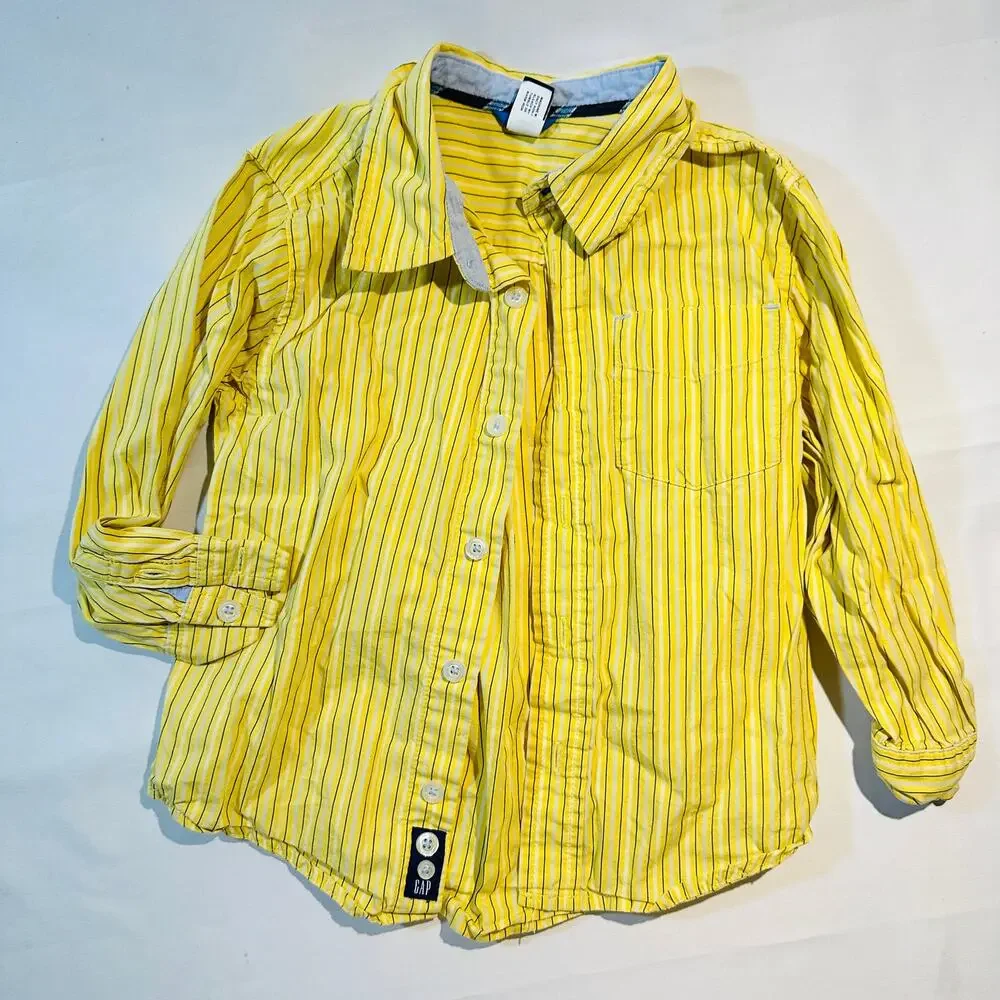 Baby Gap 100% Cotton Yellow Striped Long Sleeve Button Up Poplin Top Sz 4t